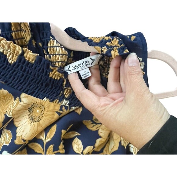 Nanette Lepore Navy Blue Floral Womens Sleeveless Printed Midi Dress‎ Size 16 - Picture 7 of 12